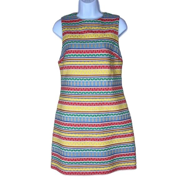 Alice + Olivia Coley Crew Neck Shift Dress Jacquard Stripe Pattern Sleeveless 6 - Picture 2 of 16